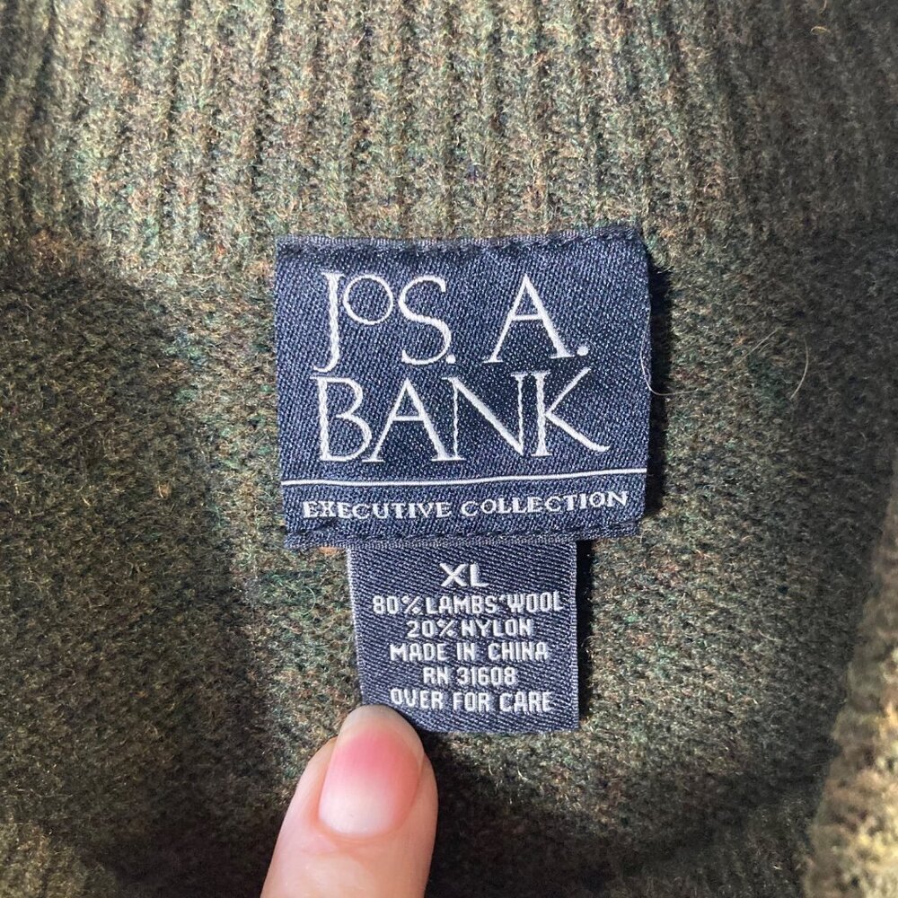 Mens Vintage Jos A Bank Argyle Lambs Wool Sweater 1/4 Zip Brown Tan XL‎ - Picture 6 of 6